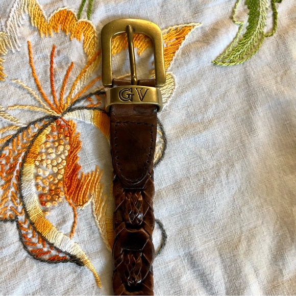 Vintage Gloria Vanderbilt Dark Brown Woven Leather Belt. Brass Buckle M/L - Picture 9 of 16